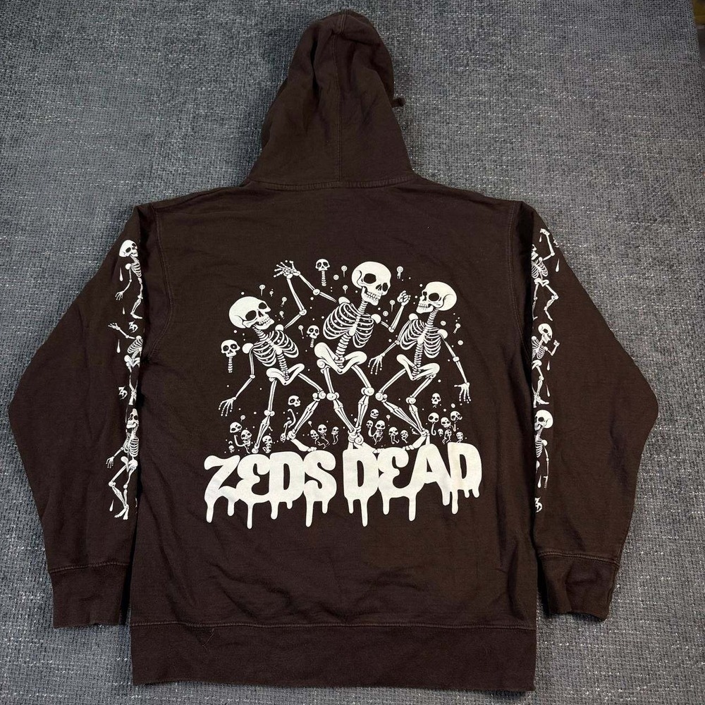 Zeds Dead Skeleton Hoodie Unisex Large Brown EDM Rave Streetwear Pullover